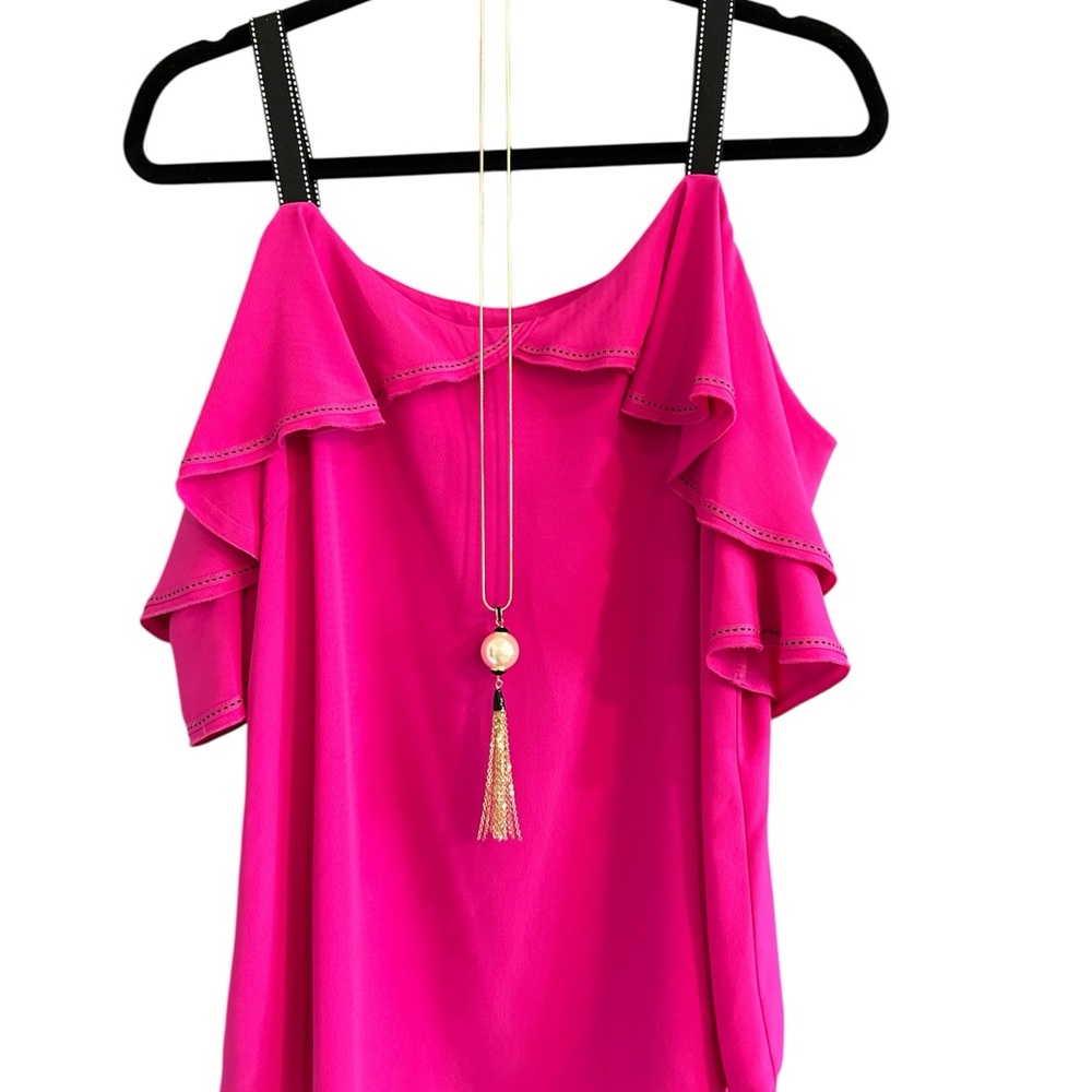 Gibson Latimer Vibrant Pink Ruffle Blouse